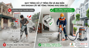 So sánh quy trình khoan cắt bê tông truyền thống gây bụi ồn với kỹ thuật khoan rút lõi chống bụi tại Hải Phòng của Đại Nam